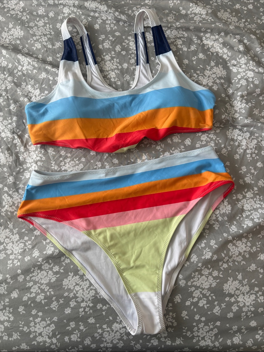 Striped Multi-Color High-Waist Bikini Set - Women Swim